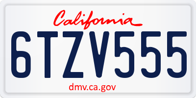 CA license plate 6TZV555
