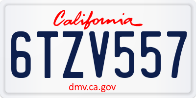 CA license plate 6TZV557