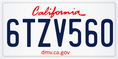 CA license plate 6TZV560