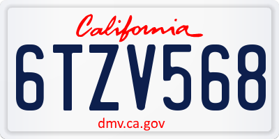 CA license plate 6TZV568