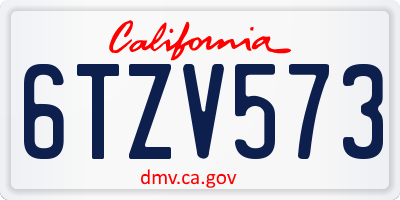 CA license plate 6TZV573
