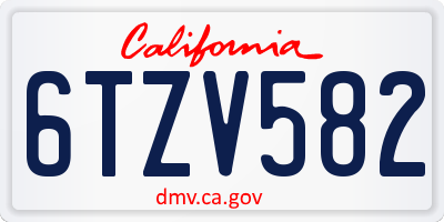 CA license plate 6TZV582