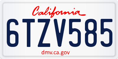 CA license plate 6TZV585