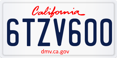 CA license plate 6TZV600