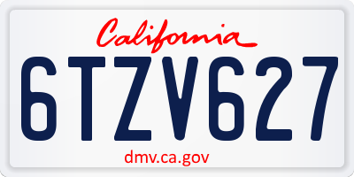 CA license plate 6TZV627