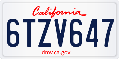CA license plate 6TZV647