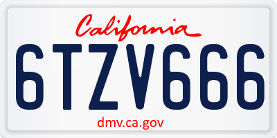 CA license plate 6TZV666