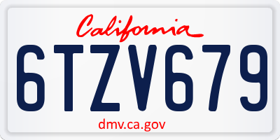 CA license plate 6TZV679