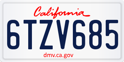 CA license plate 6TZV685