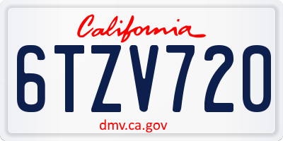 CA license plate 6TZV720