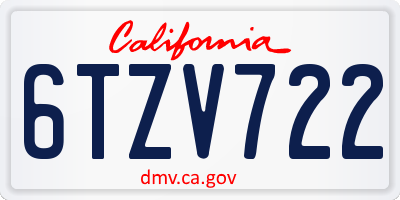 CA license plate 6TZV722