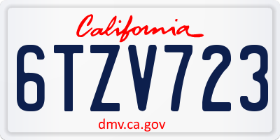 CA license plate 6TZV723