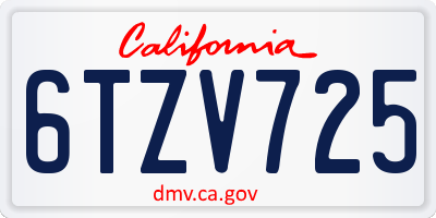 CA license plate 6TZV725