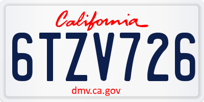 CA license plate 6TZV726
