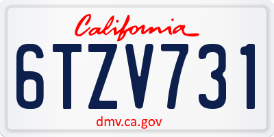 CA license plate 6TZV731