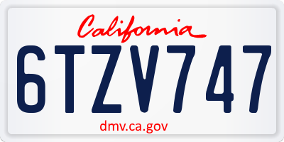CA license plate 6TZV747