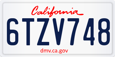 CA license plate 6TZV748