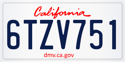 CA license plate 6TZV751