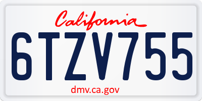 CA license plate 6TZV755