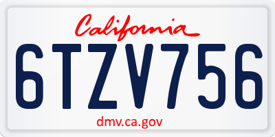 CA license plate 6TZV756