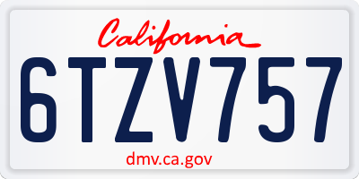 CA license plate 6TZV757