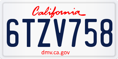 CA license plate 6TZV758
