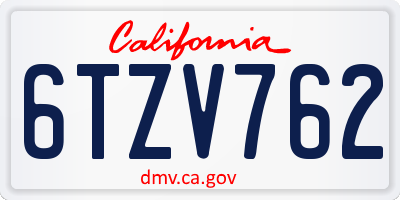 CA license plate 6TZV762
