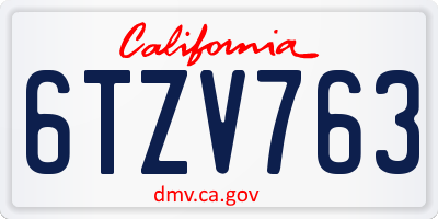 CA license plate 6TZV763
