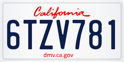 CA license plate 6TZV781