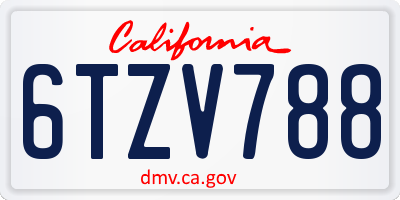 CA license plate 6TZV788
