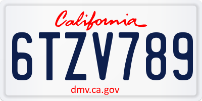 CA license plate 6TZV789