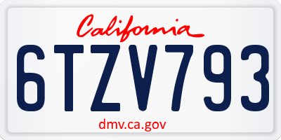 CA license plate 6TZV793
