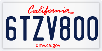 CA license plate 6TZV800