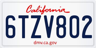 CA license plate 6TZV802