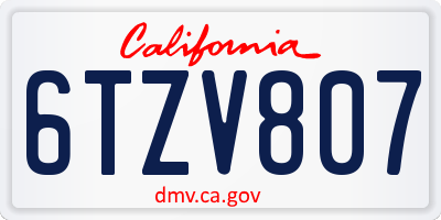 CA license plate 6TZV807
