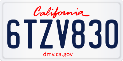 CA license plate 6TZV830