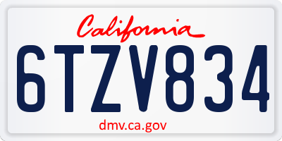 CA license plate 6TZV834