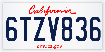 CA license plate 6TZV836