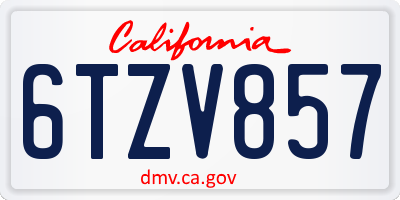 CA license plate 6TZV857