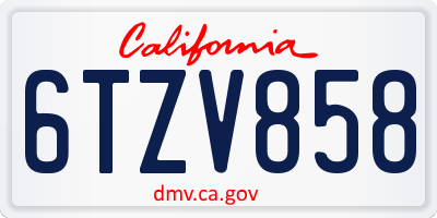 CA license plate 6TZV858
