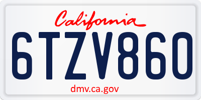 CA license plate 6TZV860