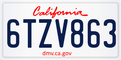 CA license plate 6TZV863