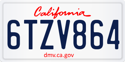 CA license plate 6TZV864