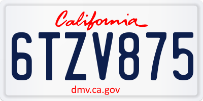 CA license plate 6TZV875