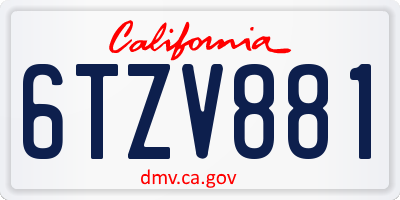 CA license plate 6TZV881