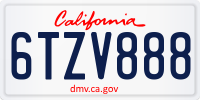 CA license plate 6TZV888