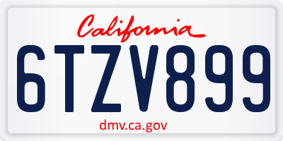 CA license plate 6TZV899