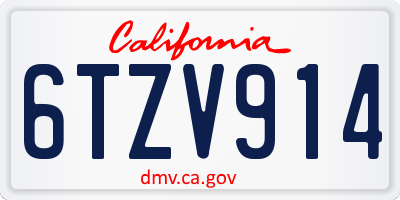 CA license plate 6TZV914