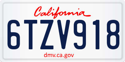 CA license plate 6TZV918