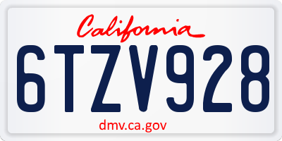 CA license plate 6TZV928